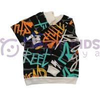 Erkek Çocuk Siyah Sweatshirt Neon Baskılı Pamuklu Kumaş Rahat Kalıp