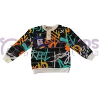 Erkek Çocuk Siyah Sweatshirt Neon Baskılı Pamuklu Kumaş Rahat Kalıp