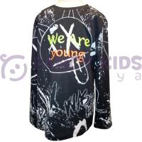 Erkek Çocuk Siyah Sweatshirt Neon Kabartma Baskılı Pamuk Kumaş