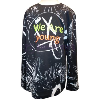 Erkek Çocuk Siyah Sweatshirt Neon Kabartma Baskılı Pamuk Kumaş