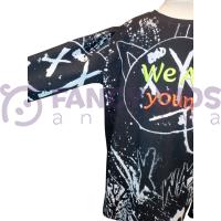 Erkek Çocuk Siyah Sweatshirt Neon Kabartma Baskılı Pamuk Kumaş