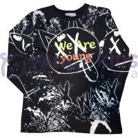 Erkek Çocuk Siyah Sweatshirt Neon Kabartma Baskılı Pamuk Kumaş