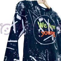 Erkek Çocuk Siyah Sweatshirt Neon Kabartma Baskılı Pamuk Kumaş