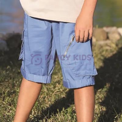 4-14 Yaş Erkek Çocuk Kapri Şort Fermuarlı Cepli Saks Mavi