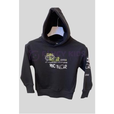 FancyKids Erkek Çocuk Sweat Shirt Kapüşonlu Baskılı Siyah