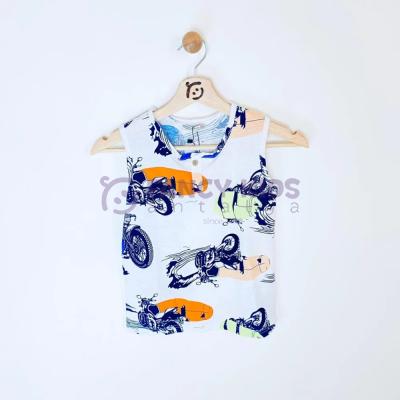 4-14 Yaş Erkek Çocuk T-Shirt Baskılı Atlet Düğmeli