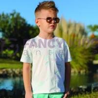 Erkek Çocuk T-Shirt Cepli Baskılı Turkuvaz Beyaz