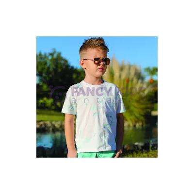 Erkek Çocuk T-Shirt Cepli Baskılı Turkuvaz Beyaz