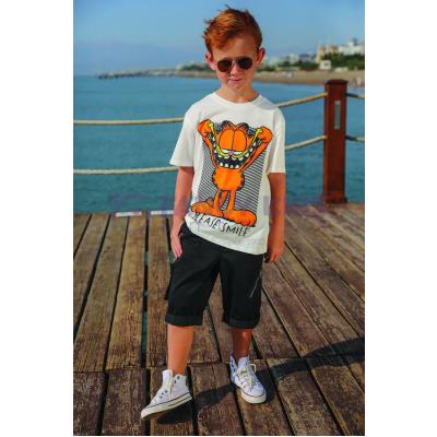 6 Ay - 13 Yaş Erkek Çocuk Dijital Garfield Baskılı Bej T-Shirt