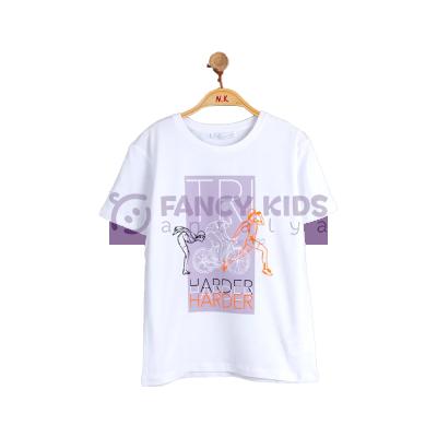 8-14 Yaş Erkek Çocuk Dijital Harder Baskılı Beyaz T-Shirt