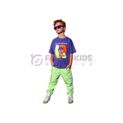 Erkek Çocuk T-Shirt Influencer Baskılı Mor Renkli