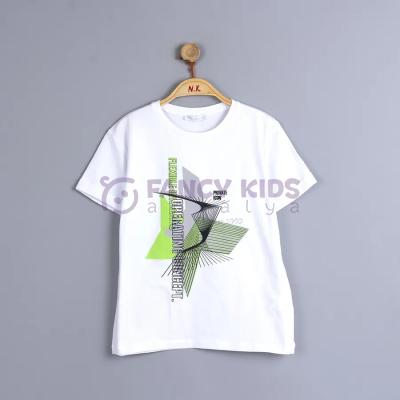 8-14 Yaş Erkek Çocuk Dijital Konsept Baskılı Beyaz T-Shirt