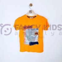 8-14 Yaş Erkek Çocuk Dijital Baskılı Turuncu T-Shirt