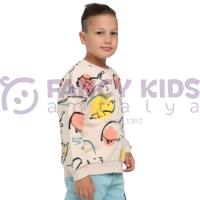 Erkek Çocuk Taş Devri Baskılı Sweatshirt Şardonlu Pamuklu