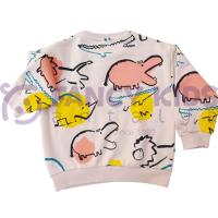 Erkek Çocuk Taş Devri Baskılı Sweatshirt Şardonlu Pamuklu