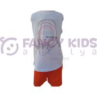 Erkek Çocuk Triathlon Power Baskılı Atlet T-Shirt Fermuarlı Bağcıklı Şort İkili Takım