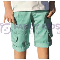 Erkek Çocuk Turkuaz Kargo Cepli Pamuklu Kapri Şort