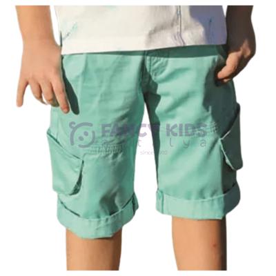Erkek Çocuk Turkuaz Kargo Cepli Pamuklu Kapri Şort