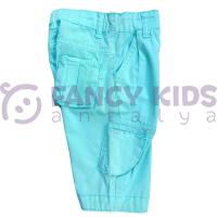 Erkek Çocuk Turkuaz Kargo Cepli Pamuklu Kapri Şort