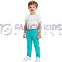 Erkek Çocuk Turkuvaz Mavi Pantolon %100 Pamuk – Ayarlanabilir Bel, Dar Paça, Klasik Jean Kesim