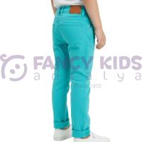 Erkek Çocuk Turkuvaz Mavi Pantolon %100 Pamuk – Ayarlanabilir Bel, Dar Paça, Klasik Jean Kesim