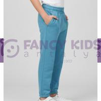 Erkek Çocuk Turkuvaz Mavi Renk Lastikli Paçalı Cepli Eşofman Altı