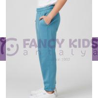 Erkek Çocuk Turkuvaz Mavi Renk Lastikli Paçalı Cepli Eşofman Altı