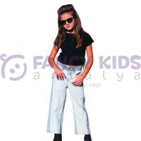 Fancy Kids Antalya Kız Çocuk Jean Pantolon Buz Mavi Denim Çift Renkli Geniş Paçalı