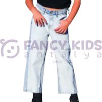 Fancy Kids Antalya Kız Çocuk Jean Pantolon Buz Mavi Denim Çift Renkli Geniş Paçalı