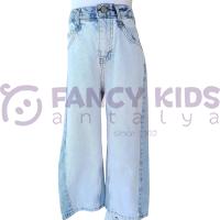 Fancy Kids Antalya Kız Çocuk Jean Pantolon Buz Mavi Denim Çift Renkli Geniş Paçalı