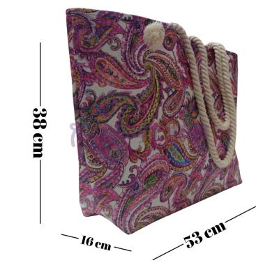 Kadın Plaj Çantası Fermuarlı İçi Astarlı Cepli Etnik Desenli Yumuşak Halat Saplı