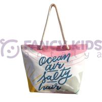 Kadın Plaj Çantası Fermuarlı İçi Astarlı Cepli ocean air salty hair Baskılı Yumuşak Halat Saplı