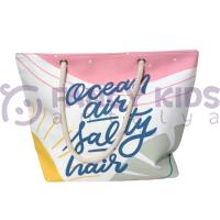 Kadın Plaj Çantası Fermuarlı İçi Astarlı Cepli ocean air salty hair Baskılı Yumuşak Halat Saplı