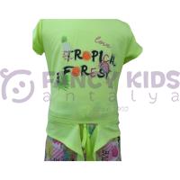 Kız Çocuğu İkili Takım Baskılı Belden Bağlamalı T-Shirt Çok Renkli Şort