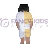 Kız Çocuğu İkili Takım Garnili Sarı - Beyaz %100 Pamuk T-Shirt - Şort 