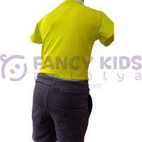 Kız Çocuğu Music Speak Baskılı T-Shirt Lacivert Baskılı Bağcıklı Cepli Şort İkili Takım 