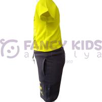 Kız Çocuğu Music Speak Baskılı T-Shirt Lacivert Baskılı Bağcıklı Cepli Şort İkili Takım 