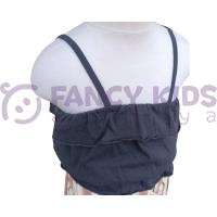 Kız Çocuk  Askılı Crop Siyah T-Shirt Çizgili Pantolon İkili Takım