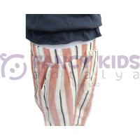 Kız Çocuk  Askılı Crop Siyah T-Shirt Çizgili Pantolon İkili Takım