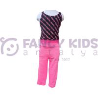 Kız Çocuk  Pembe Siyah Youth Yazı Baskılı Askılı T-Shirt  ve Pembe Tayt İkili Takım