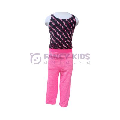 Kız Çocuk  Pembe Siyah Youth Yazı Baskılı Askılı T-Shirt  ve Pembe Tayt İkili Takım