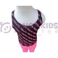Kız Çocuk  Pembe Siyah Youth Yazı Baskılı Askılı T-Shirt  ve Pembe Tayt İkili Takım