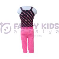 Kız Çocuk  Pembe Siyah Youth Yazı Baskılı Askılı T-Shirt  ve Pembe Tayt İkili Takım