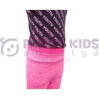 Kız Çocuk  Pembe Siyah Youth Yazı Baskılı Askılı T-Shirt  ve Pembe Tayt İkili Takım