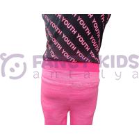 Kız Çocuk  Pembe Siyah Youth Yazı Baskılı Askılı T-Shirt  ve Pembe Tayt İkili Takım