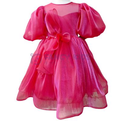 Kız Çocuk Abiye Balon Kol Pembe Organze Kumaş Elbise