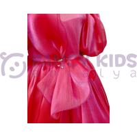 Kız Çocuk Abiye Balon Kol Pembe Organze Kumaş Elbise
