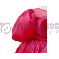 Kız Çocuk Abiye Balon Kol Pembe Organze Kumaş Elbise