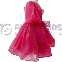 Kız Çocuk Abiye Balon Kol Pembe Organze Kumaş Elbise