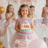 Kız Çocuk Abiye Simli Çiçekli Kemerli Pudra Renk